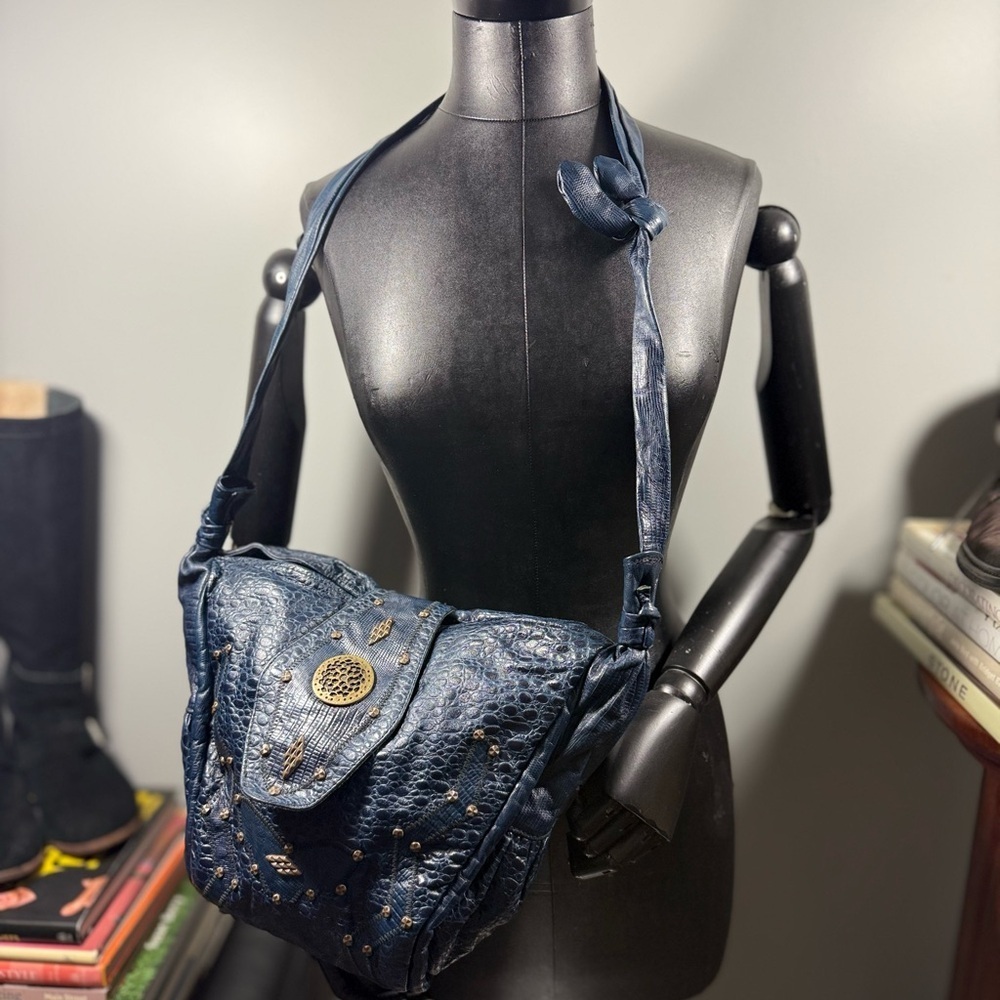 Vintage Handmade Leather Blue Designer Women's Bag